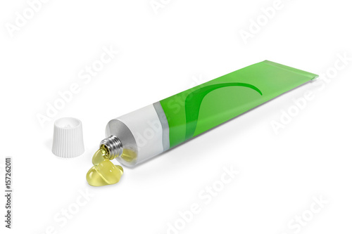 Tube of white and green color on a white background