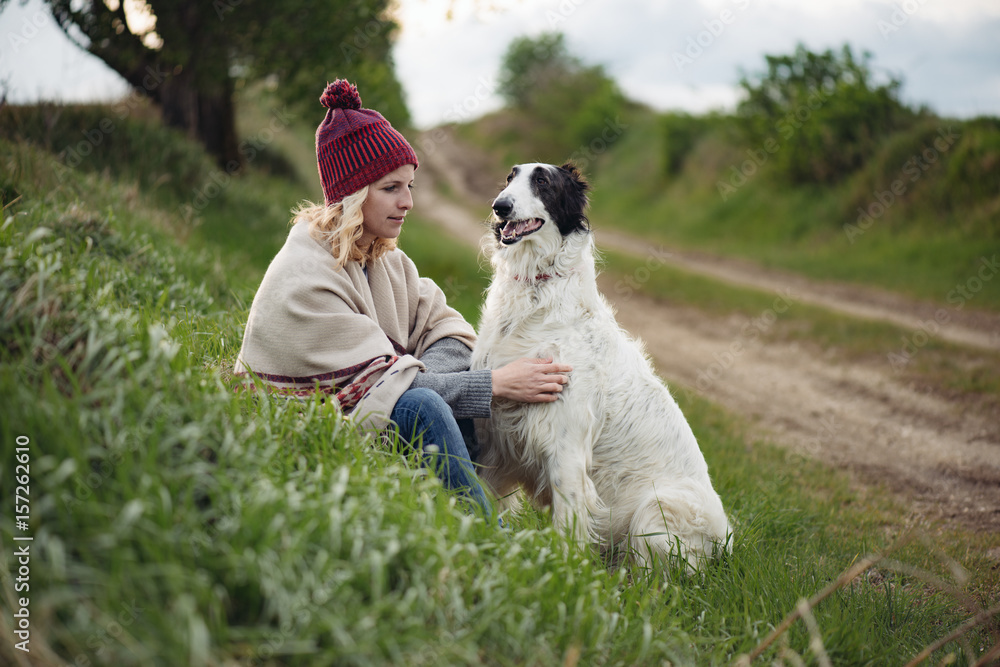 Woman and her dog outdoor Woman and her dog outdoor