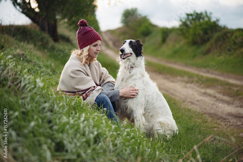 Woman and her dog outdoor