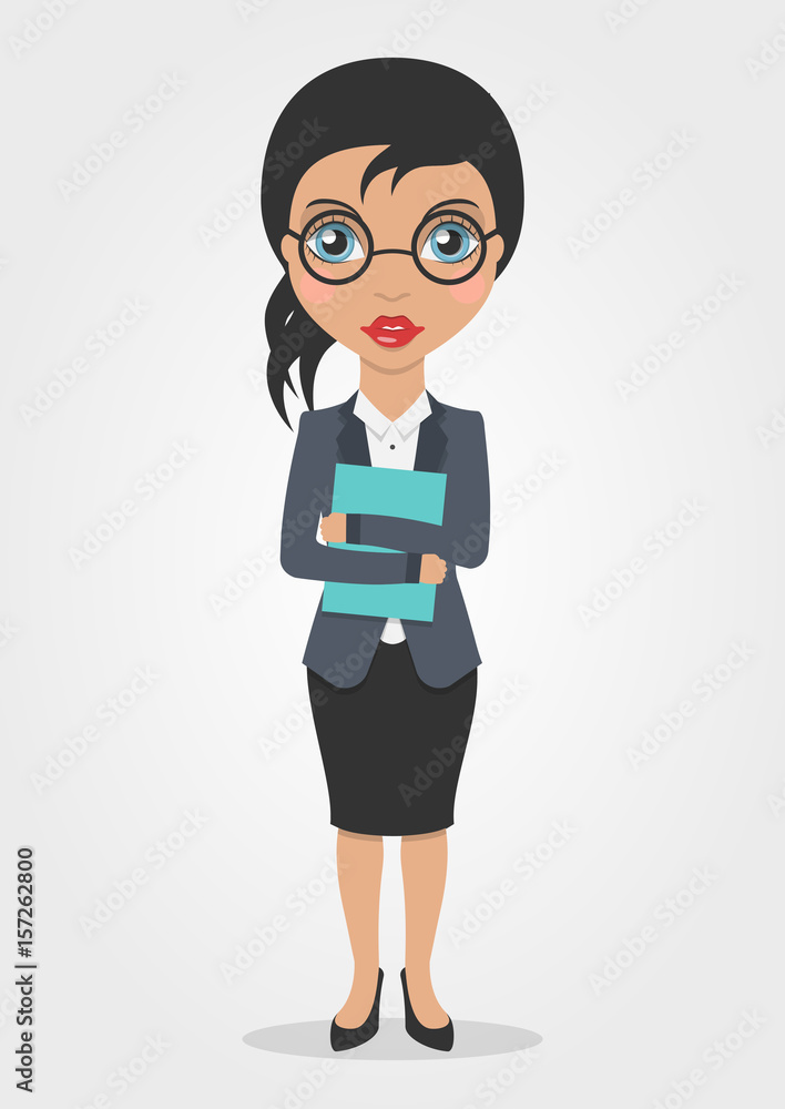 Business girl with folder isolated on white background. Character girl element for design your app, fashion journal or brochure illustration, presentation Business girl with folder isolated on white background. Character girl element for design your app, fashion journal or brochure illustration, presentation