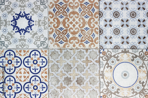 Beautiful old ceramic tile patterns in the park public.