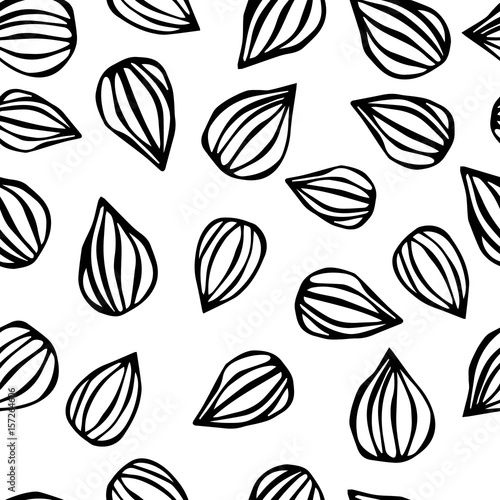 Almond Nuts Seamless. Realistic Vector Illustration Isolated Hand Drawn Doodle or Cartoon Style Sketch. Food Pattern.