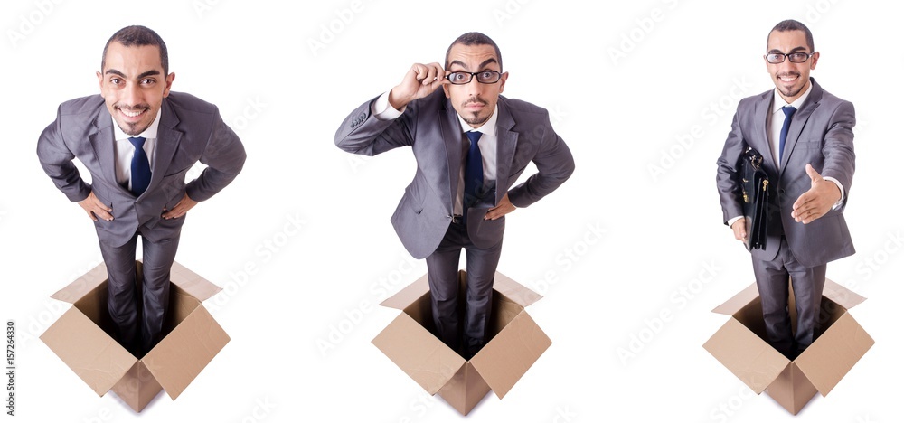Man in thinking outside the box concept Man in thinking outside the box concept