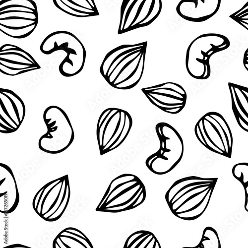 Fototapeta Naklejka Na Ścianę i Meble -  Almond and Cashew Nuts Seamless. Realistic Vector Illustration Isolated Hand Drawn Doodle or Cartoon Style Sketch. Food Pattern.