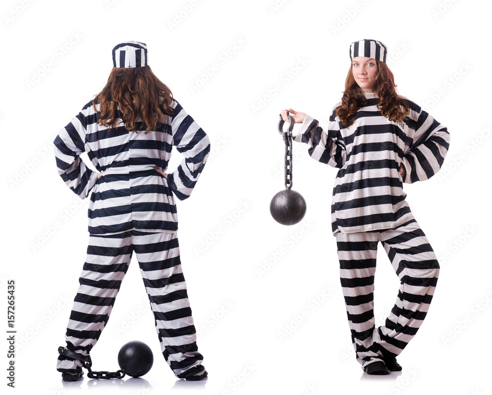 Prisoner in striped uniform on white Prisoner in striped uniform on white