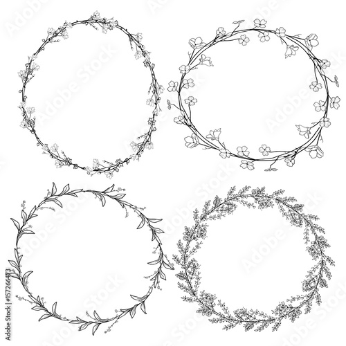 Doodle Wreaths with Branches, Herbs, Plants and Flowers