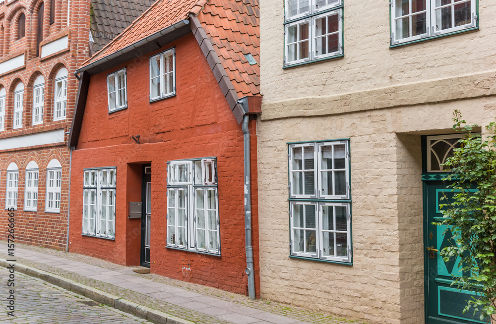 Colorful red house in the center of Luneburg