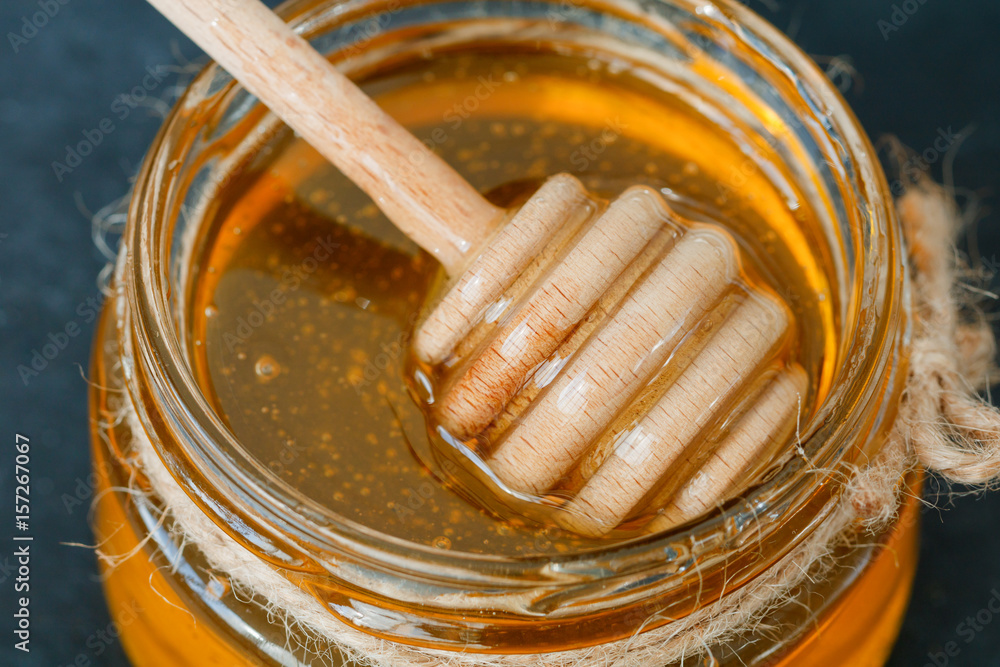 Close-up of honey. Macro shot. Close-up of honey. Macro shot.