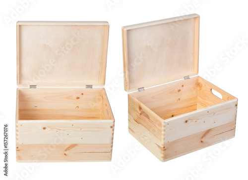 Wooden boxes isolated on white background 