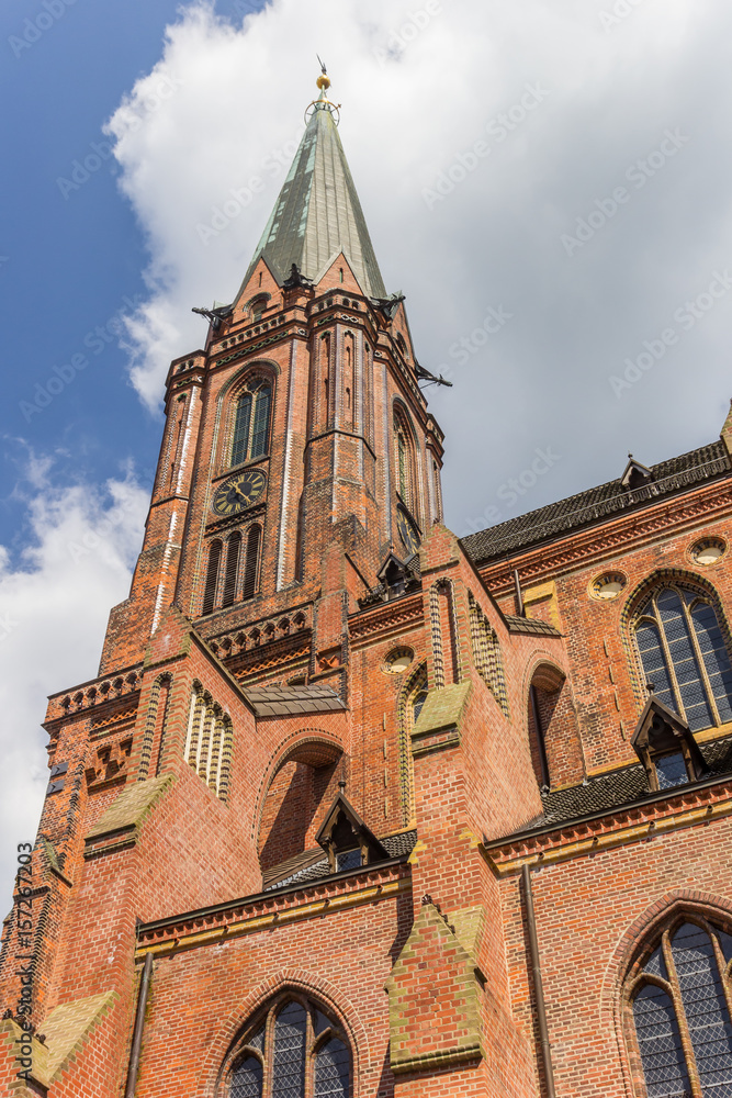 Tower of the Sankt Nicolai church in the historic center of Luneburg