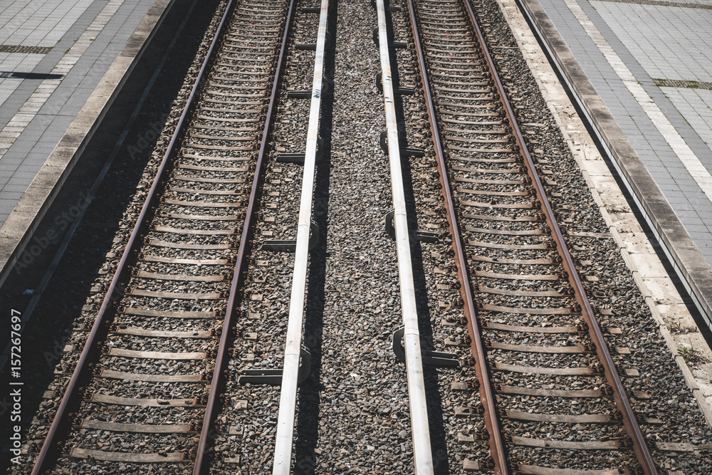 Two railroad tracks from above - railway, rails
