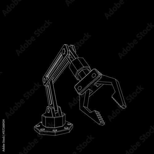 Robotic arm. Isolated on black background. Vector outline illustration.