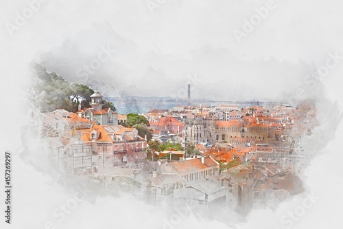 View of Lisbon, Portugal, watercolor