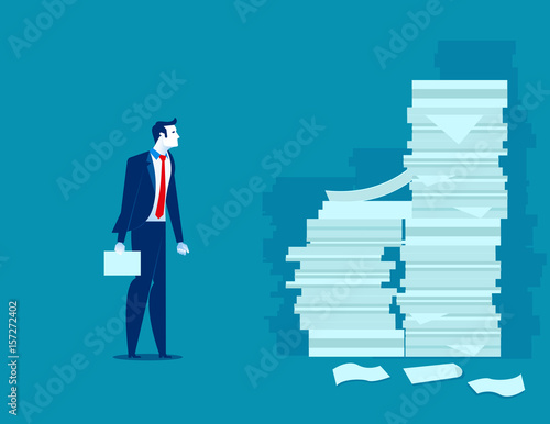 Busy businessman. Man and pile of documents. Concept business vector.