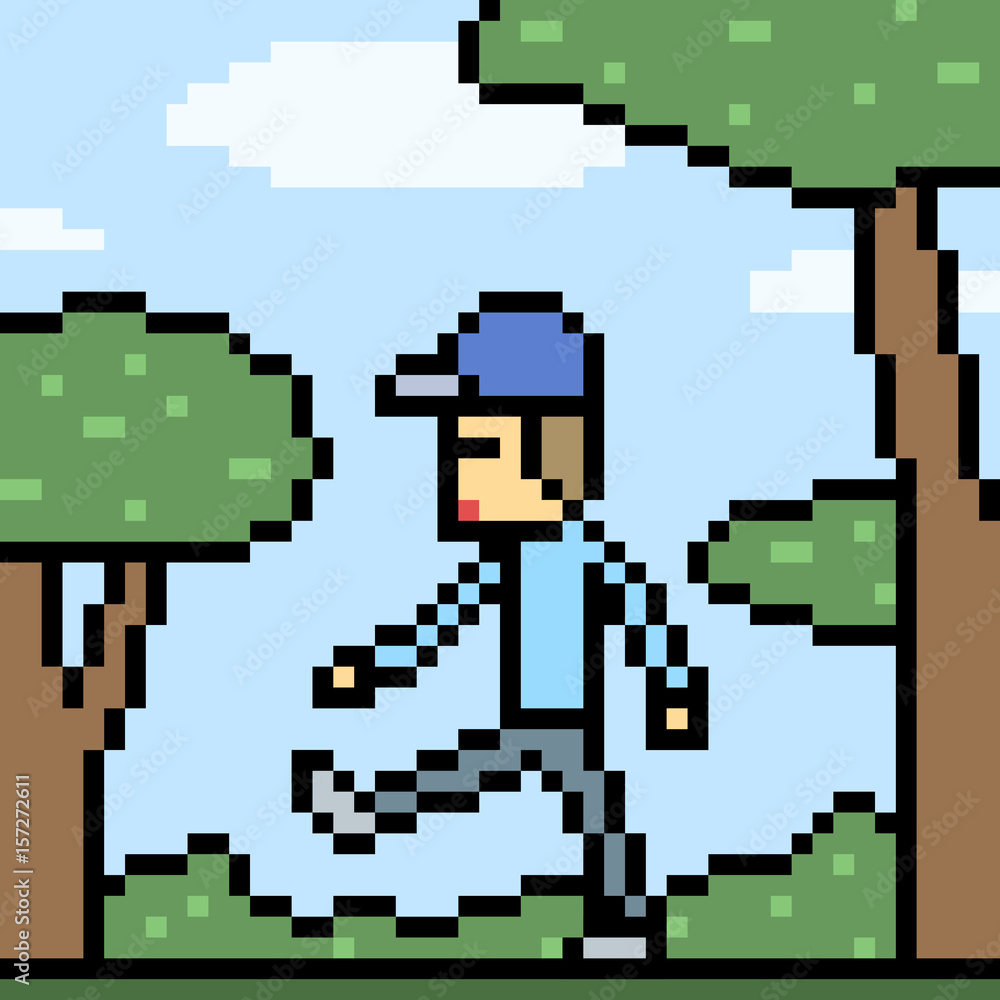 vector pixel art man walk relax vector pixel art man walk relax