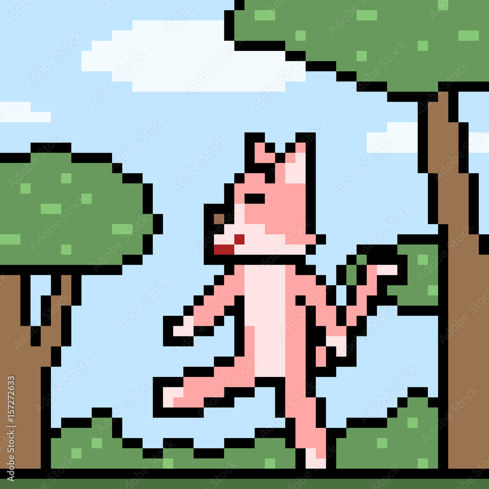 vector pixel art cat walk relax