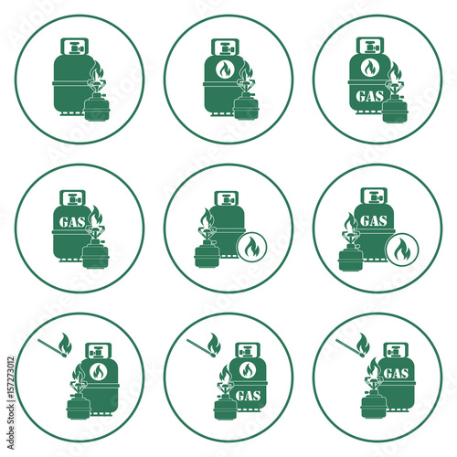 Set of camping stove and gas bottle icons