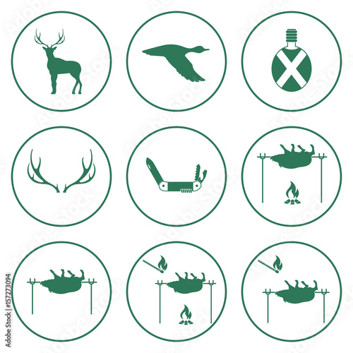 Set of hunting equipment icons