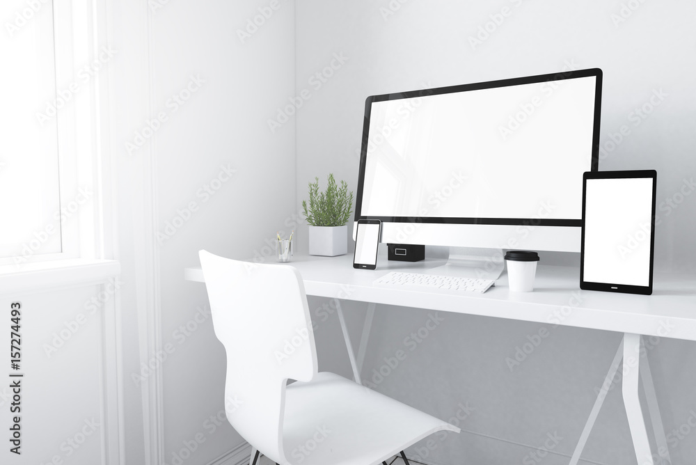 devices on white minimal workspace devices on white minimal workspace