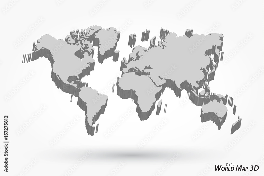 3D World map on gray background .