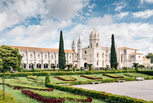 Lisbon, Portugal - Tourists waiting in front of the Dos Jeronimos monastery