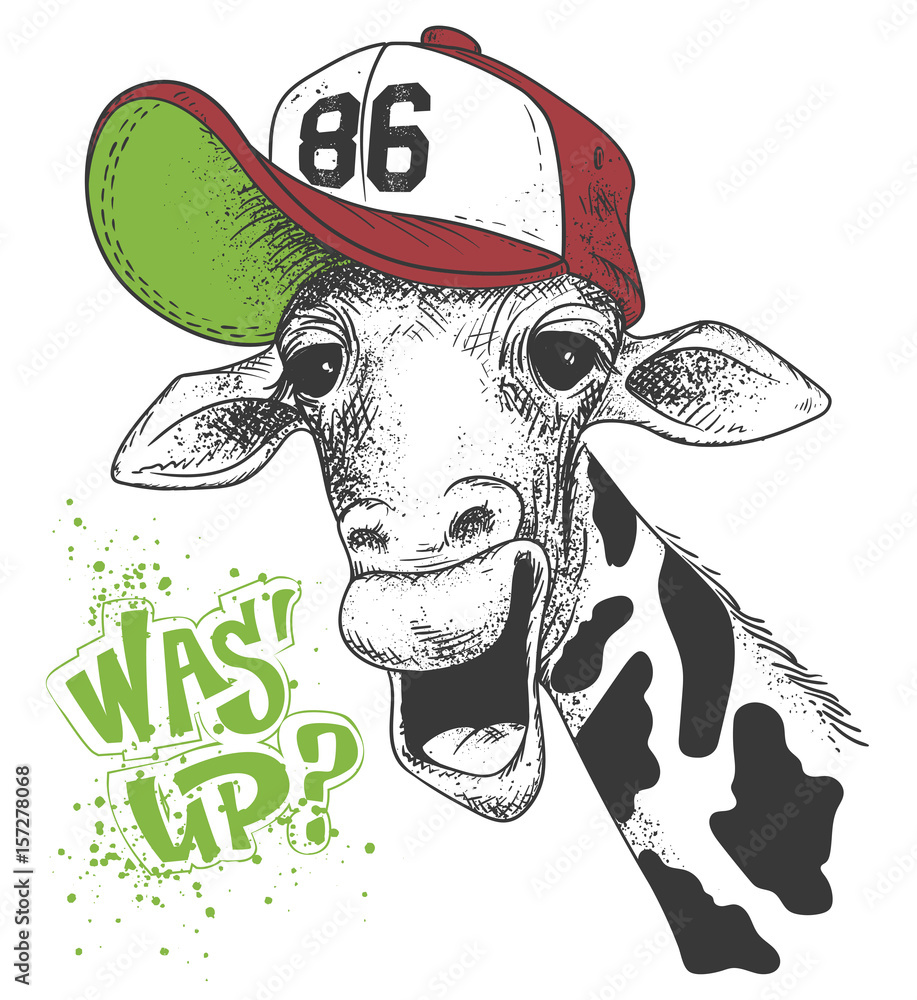 Obraz premium print with giraffe images and text, grunge effect, t-shirt design