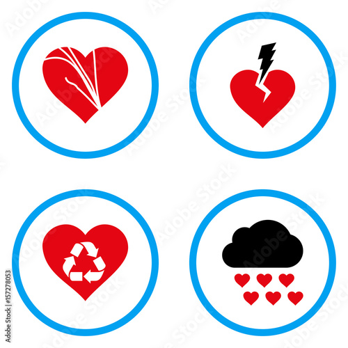 Love Troubles rounded icons. Vector illustration style is a flat iconic symbols inside blue circles. Designed for web and software interfaces.