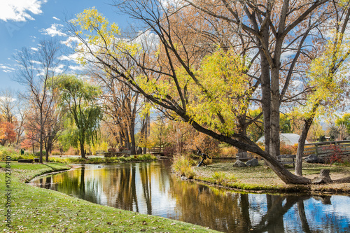 Calm River Through Park in Autumn