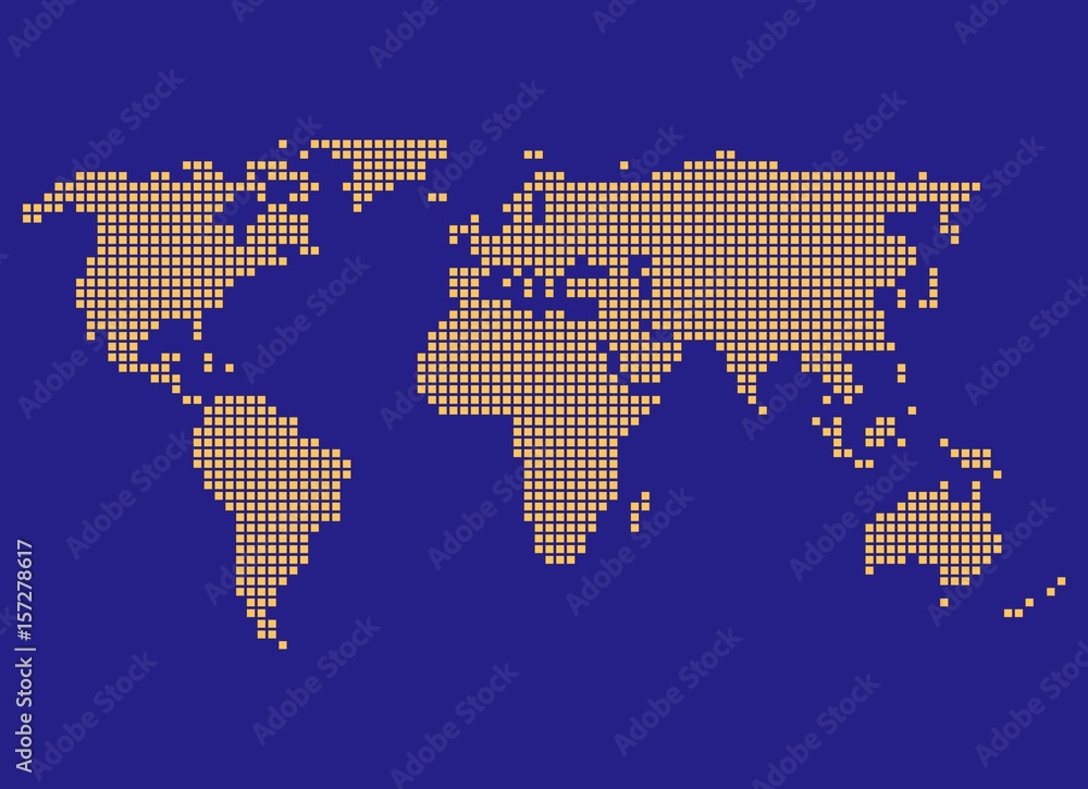 Gepunktete Weltkarte blau orange Gepunktete Weltkarte blau orange