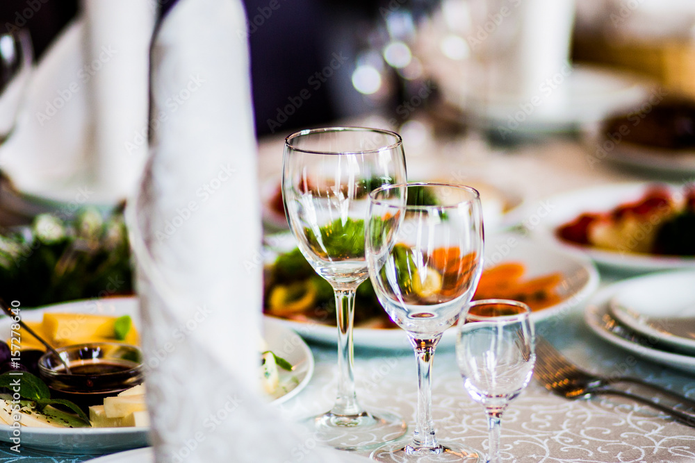 Glasses on banquet table Glasses on banquet table