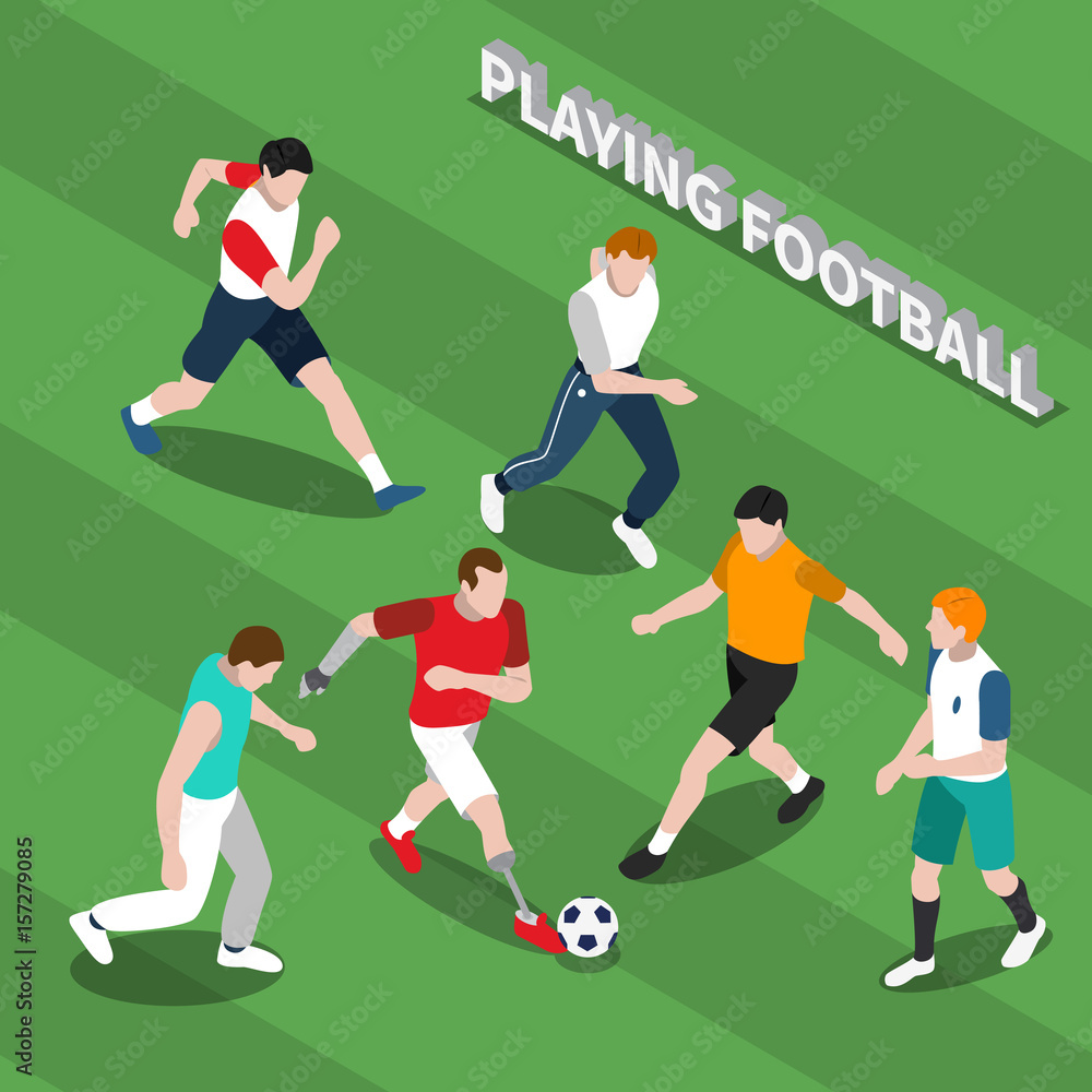 Disabled Person Playing Soccer Isometric Illustration Disabled Person Playing Soccer Isometric Illustration