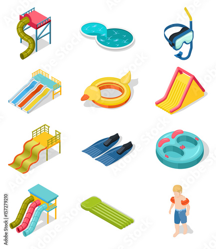 Aqua Park Isometric Icon Set