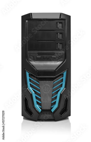 Modern black computer system unit.