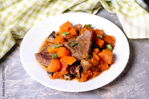 Delicious modern meat stew with vegetables