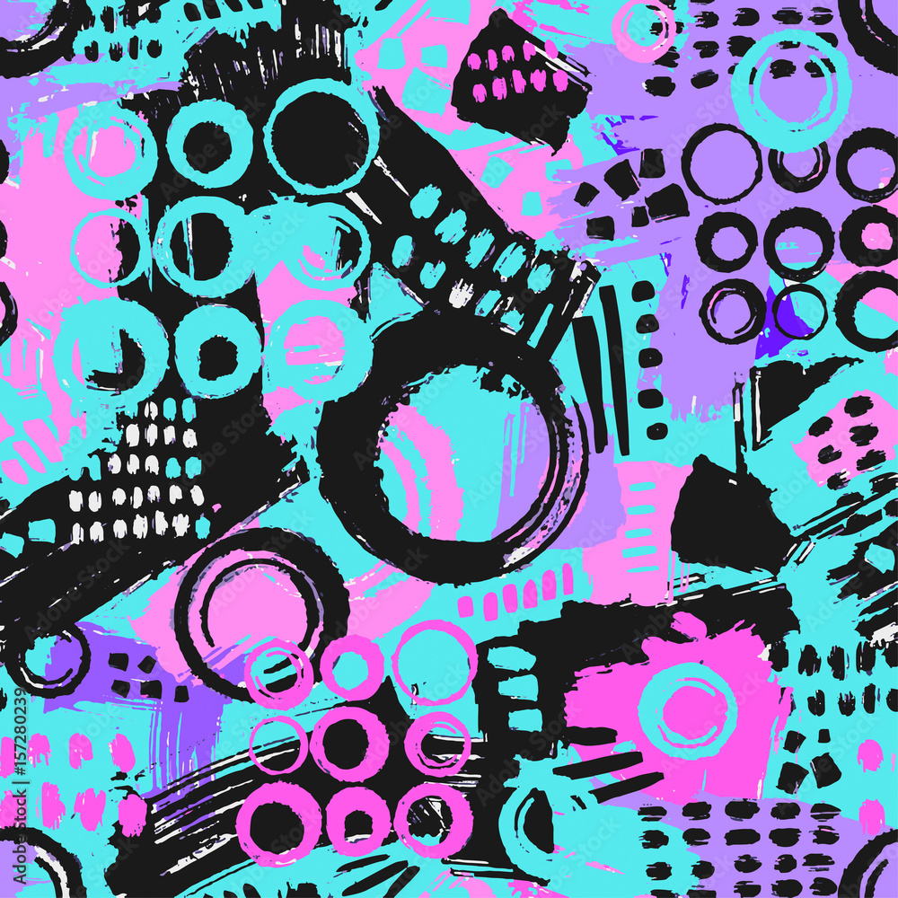Memphis style hand drawn textured seamless pattern