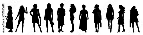 Vector silhouette of woman on white background.