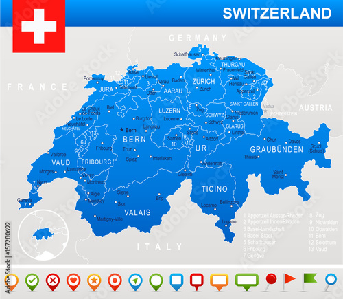 Switzerland - map and flag – illustration