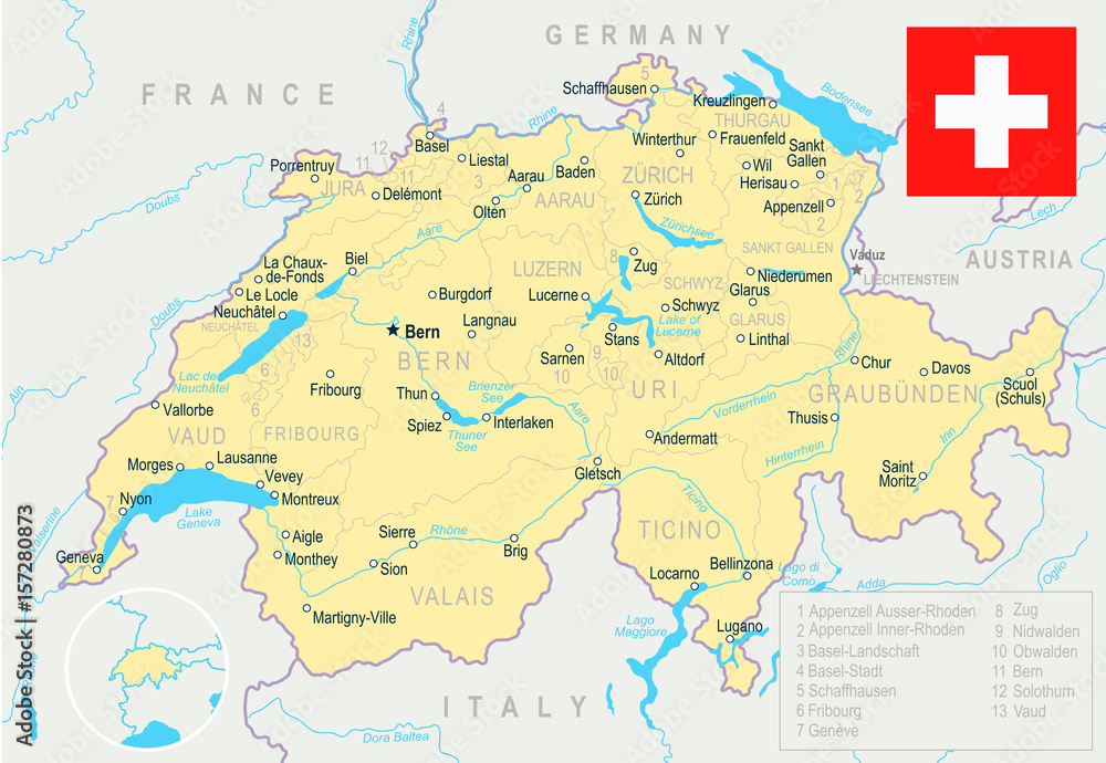 Switzerland - map and flag – illustration