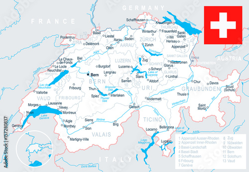 Switzerland - map and flag     illustration