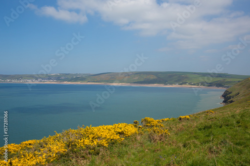 Woolacombe beach and coast North Devon England UK in summer with blue sky
