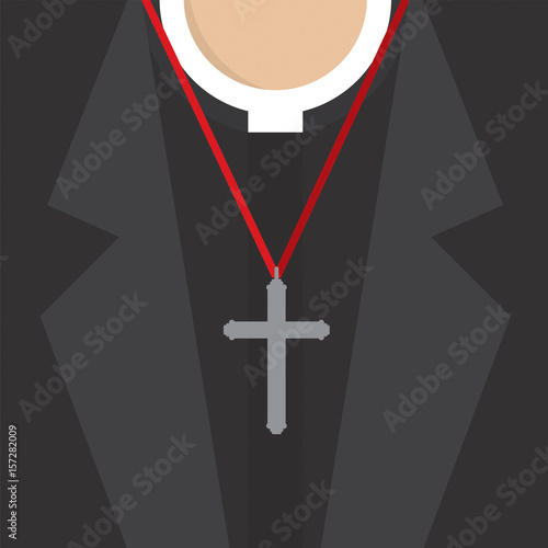 Cross Lanyard On On Priest's Neck Vector Illustration