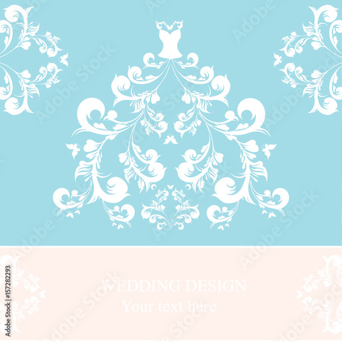 wedding dress design, blue and white