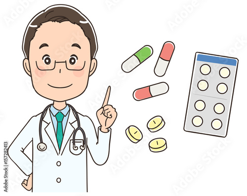 薬と男性医師のイラスト