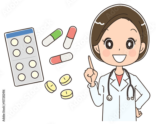 薬と女性医師のイラスト