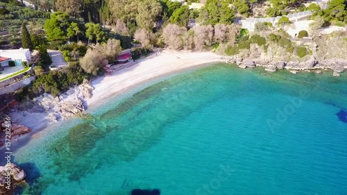 Aerial drone video of beaches and landscape of Porto Rafti, Avlaki, Mesogeia, Attica, Greece photo