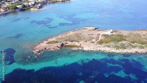 Aerial drone video of beaches and landscape of Porto Rafti, Avlaki, Mesogeia, Attica, Greece photo