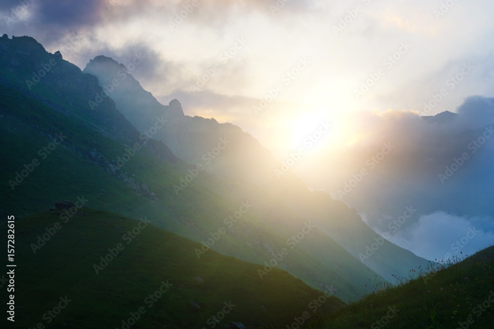 Fototapeta premium Sunset in the Caucasus mountains