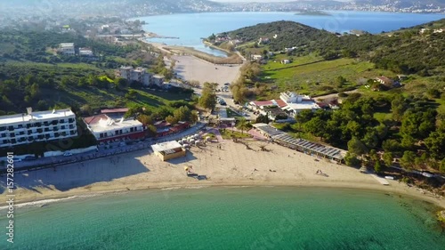 Aerial drone video of beaches and landscape of Porto Rafti, Avlaki, Mesogeia, Attica, Greece photo