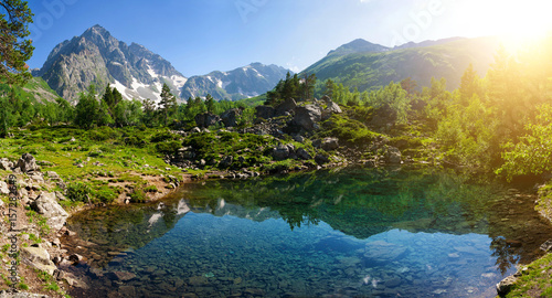 Fototapeta Naklejka Na Ścianę i Meble -  Mountain Lake in the highlands of the Caucasus