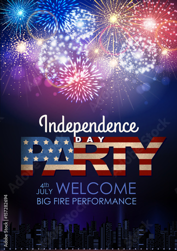 Independence day party poster with holiday firework
